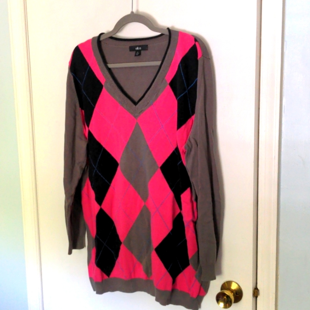 {Ellos} V-Neck Argyle Sweater